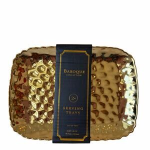 Baroque Collection Serving Trays 7.75" Hammered  Gold Set of 2 Holiday Glam New